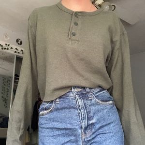 Cropped green half button up shirt size medium